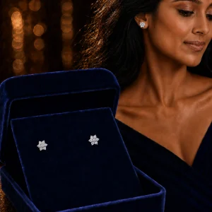 Diamond Cut Sterling Silver Flower Stud Earrings