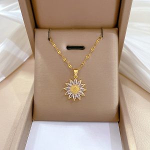 Dubai GoldMix American Diamond Sunflower Pendant