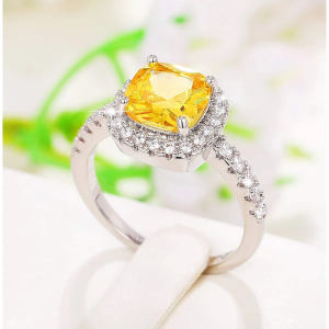 Square Halo Cushion American Diamond Finger Ring