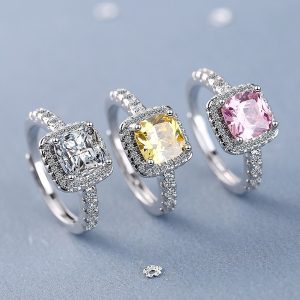 American Diamond White, Yellow & Pink Square Halo Cushion Ring ( Combo)
