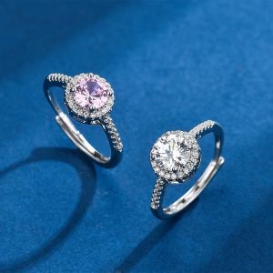 Halo American Diamond Pink & White Finger Ring ( Combo )
