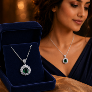 Diamond Cut  Green S925 Solitaire Sliver Plated Pendant